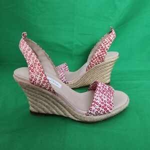 Oscar De La Renta Womens Size 37 US 6.5 Red/White Dots Espadrille Wedge Sandals